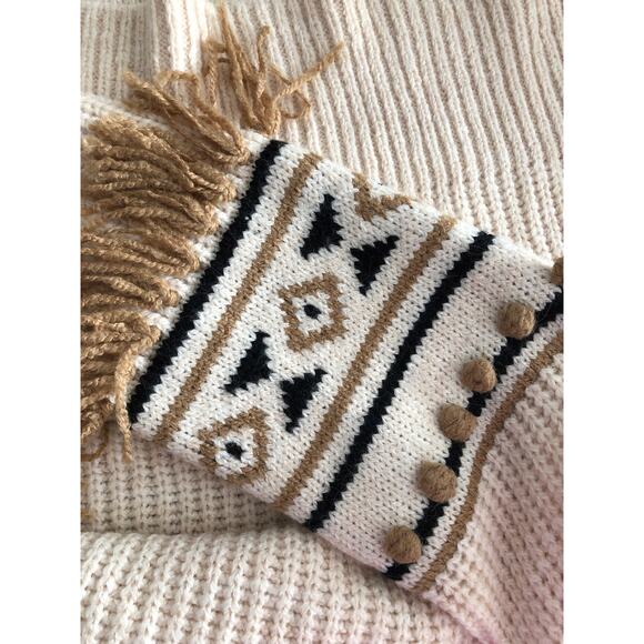 Driftwood Geometric 3D Tassel Pom-Pom Sweater Women's Large Cream NEW - Picture 5 of 9